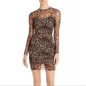 AQUA Ruched Leopard Print Dress Small